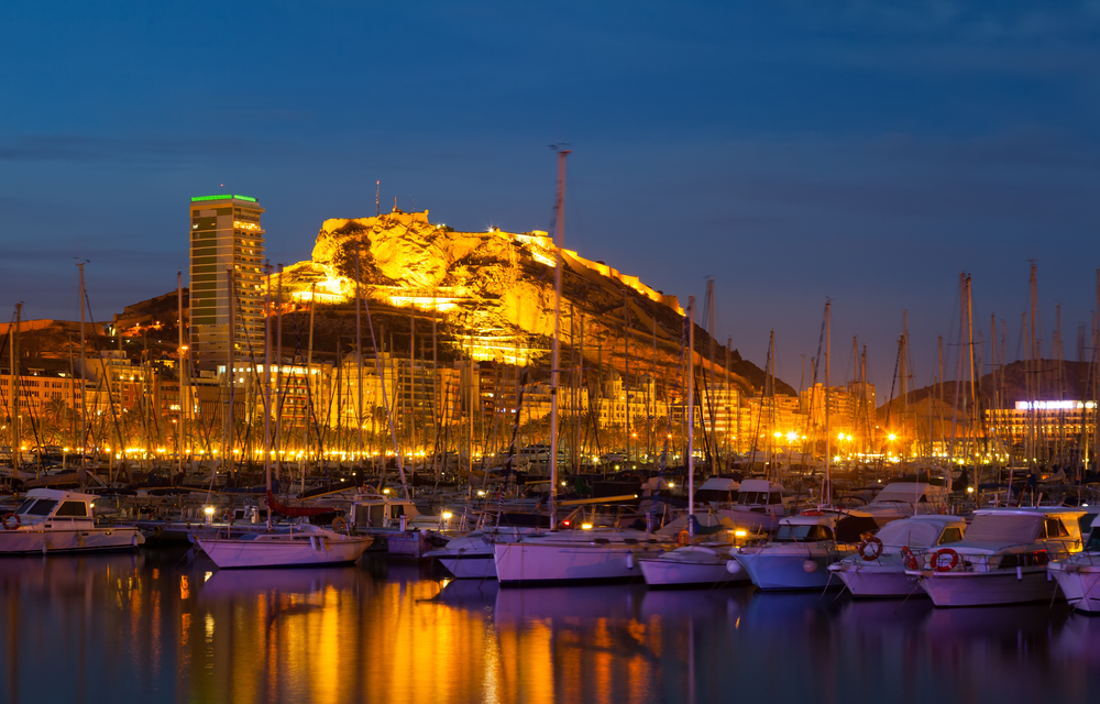 View of port  in night. Alicante